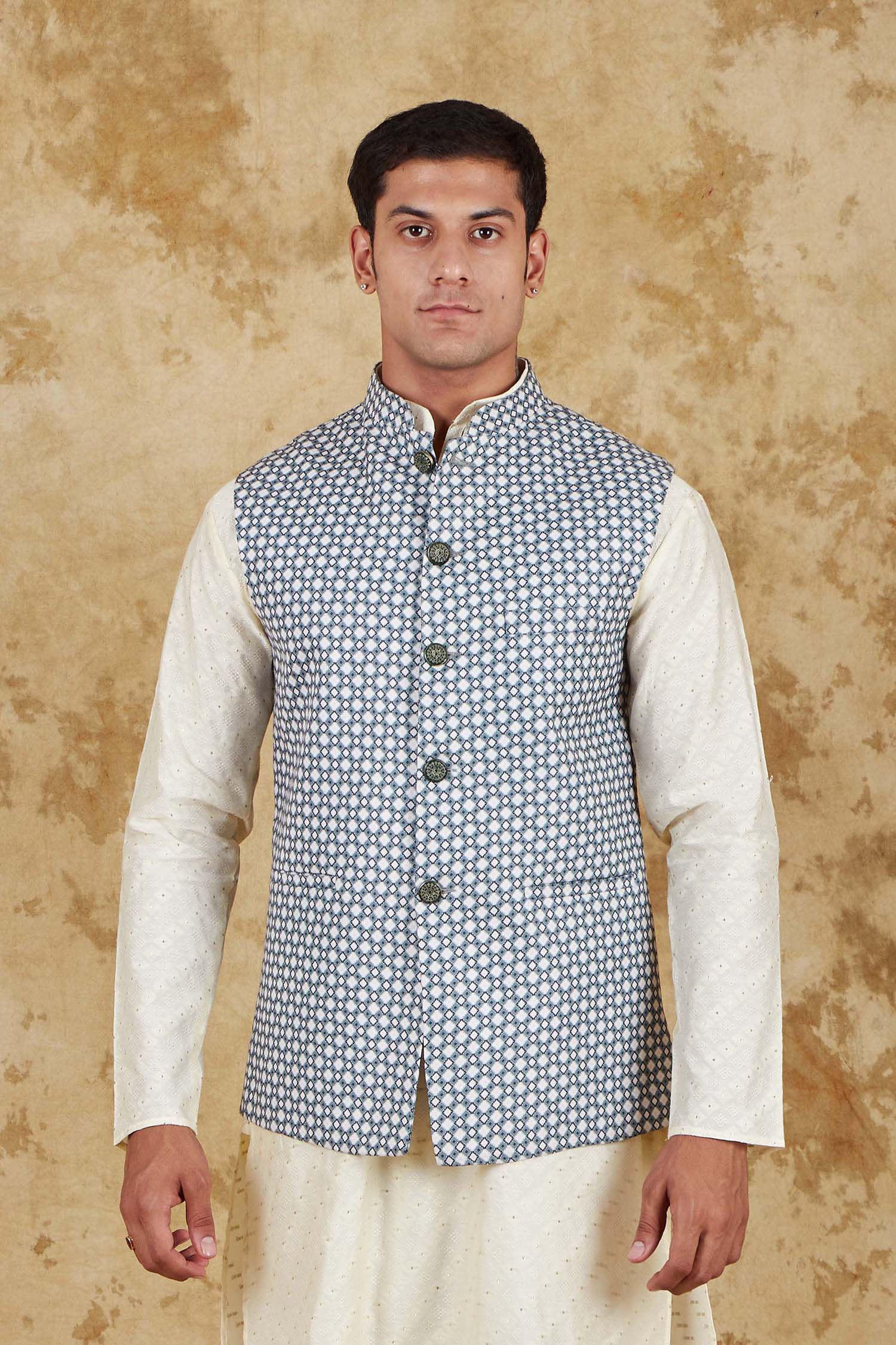 Bluesaanchi Men's Cream Waistcoat | Swadesiicart