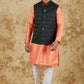 Bluesaanchi Men's Jacquard Orange Waistcoat Kurta Pajama Set | Swadesiicart