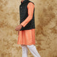 Bluesaanchi Men's Jacquard Orange Waistcoat Kurta Pajama Set | Swadesiicart