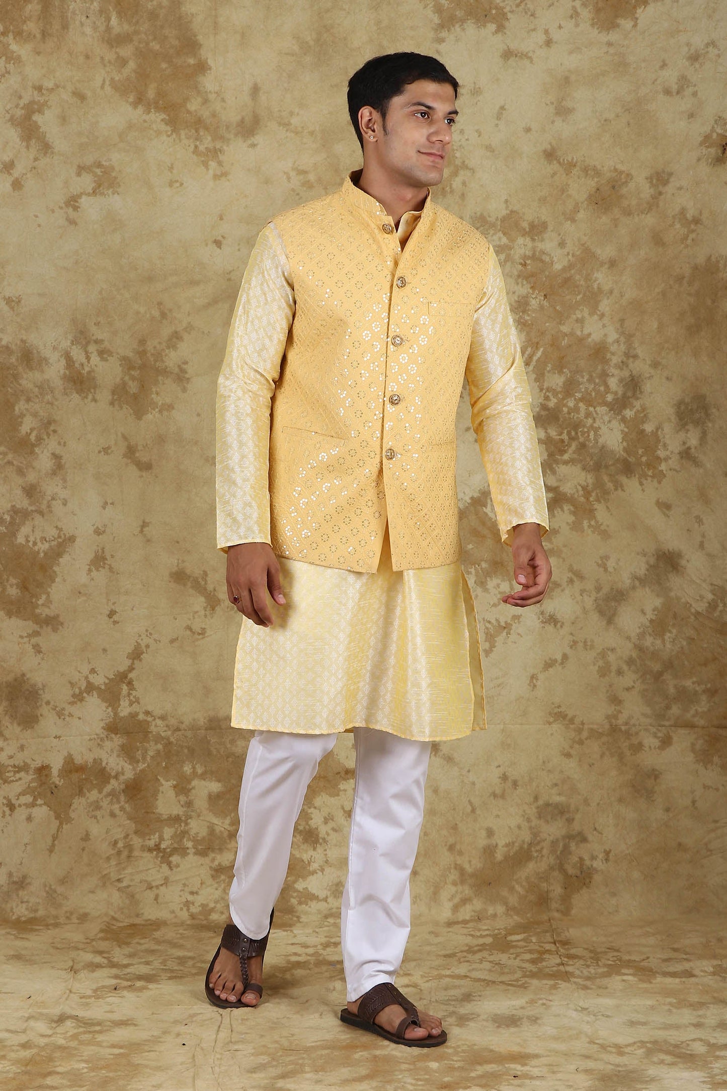 Bluesaanchi Men's Mango Waistcoat Kurta Pajama Set | Swadesiicart