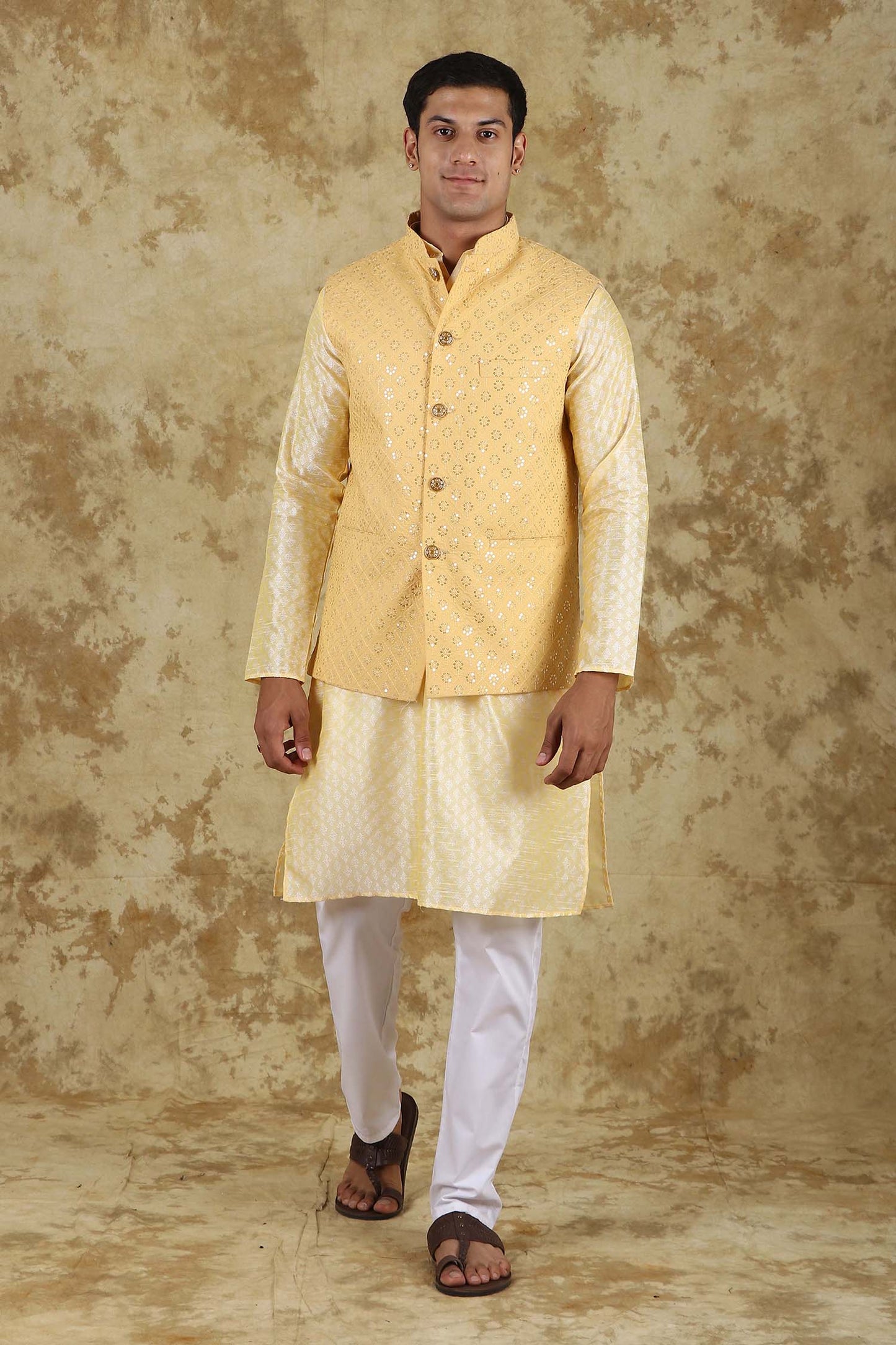Bluesaanchi Men's Mango Waistcoat Kurta Pajama Set | Swadesiicart