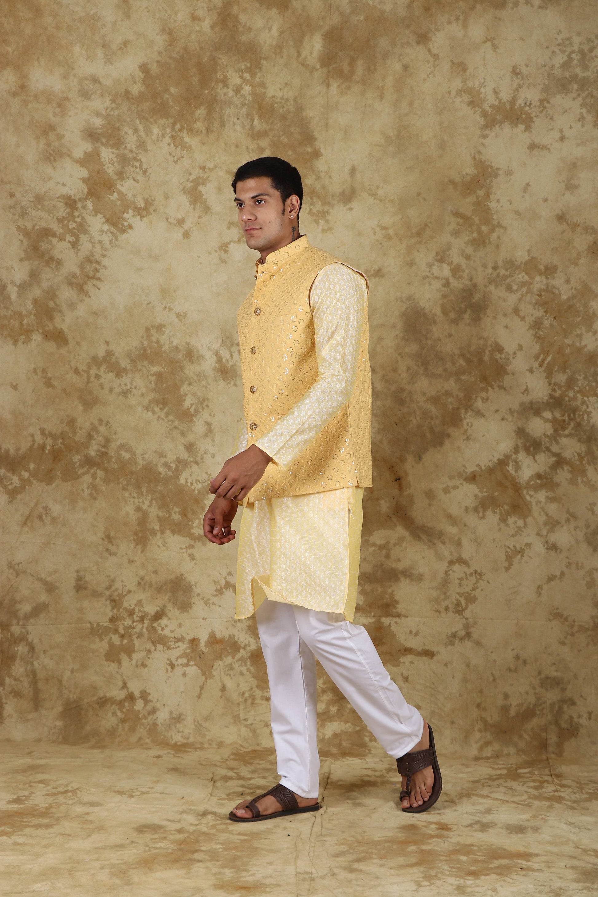 Bluesaanchi Men's Mango Waistcoat Kurta Pajama Set | Swadesiicart