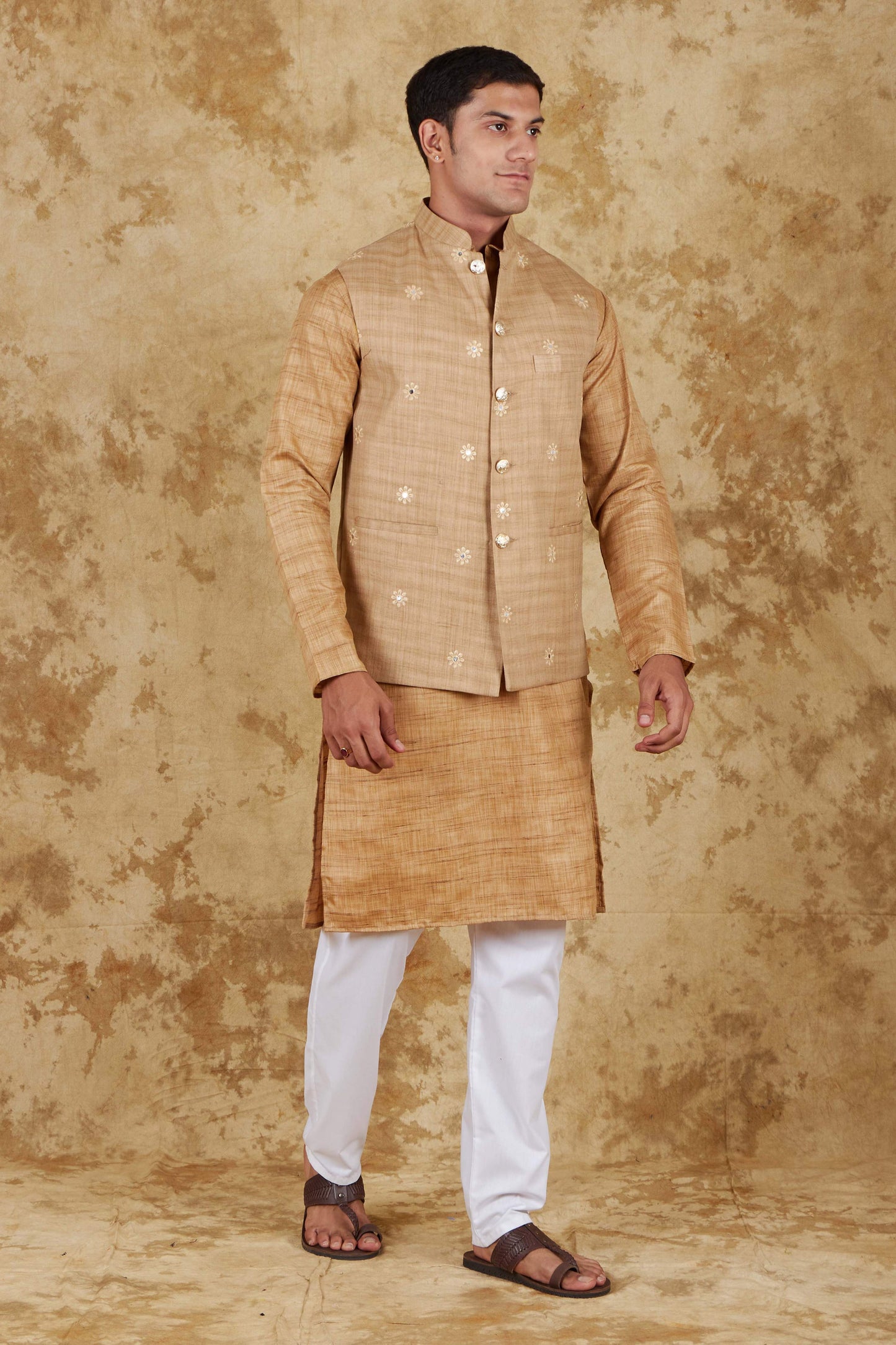 Bluesaanchi Men's Khaki Waistcoat Kurta Pajama Set | Swadesiicart