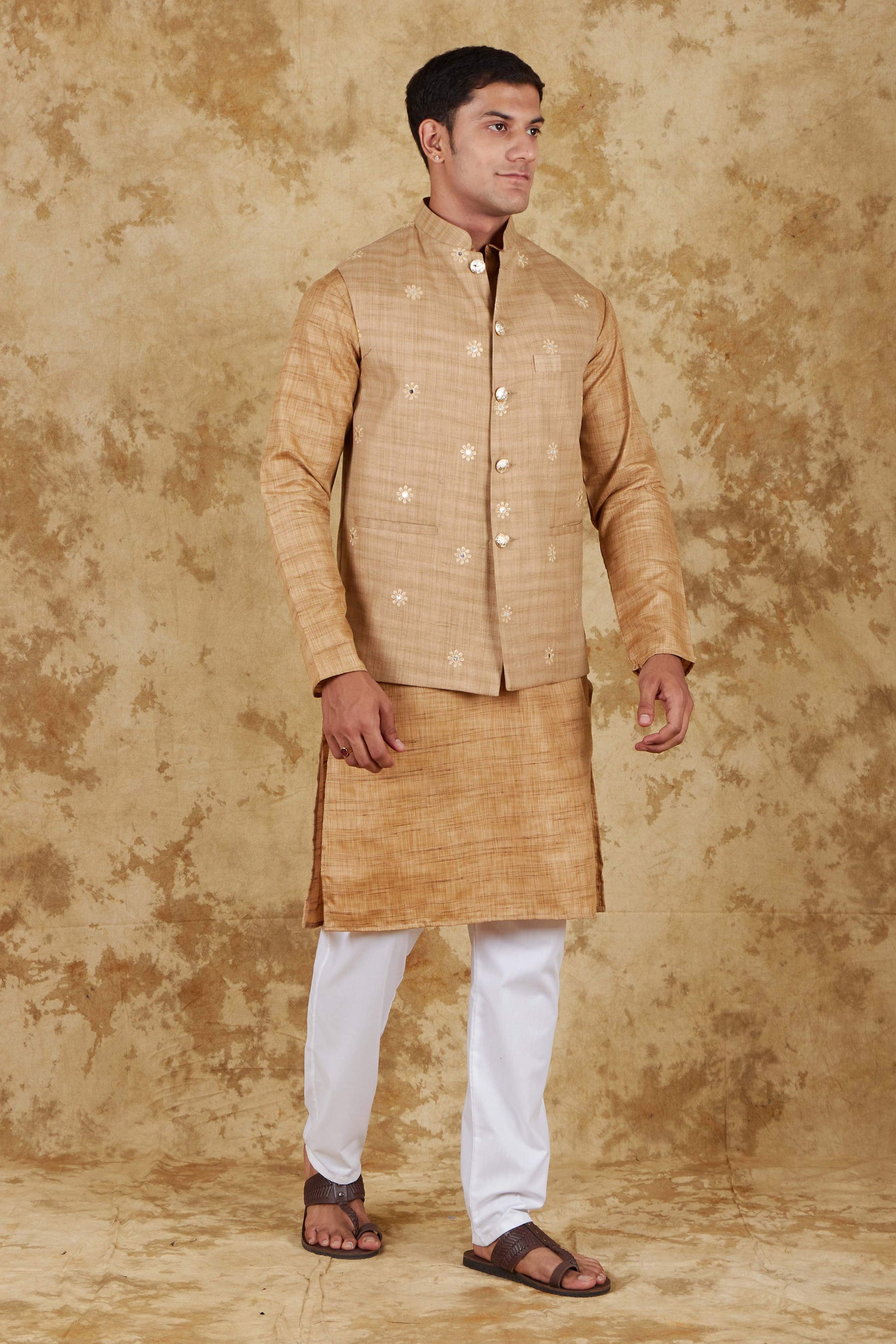 Bluesaanchi Men's Khaki Waistcoat Kurta Pajama Set | Swadesiicart