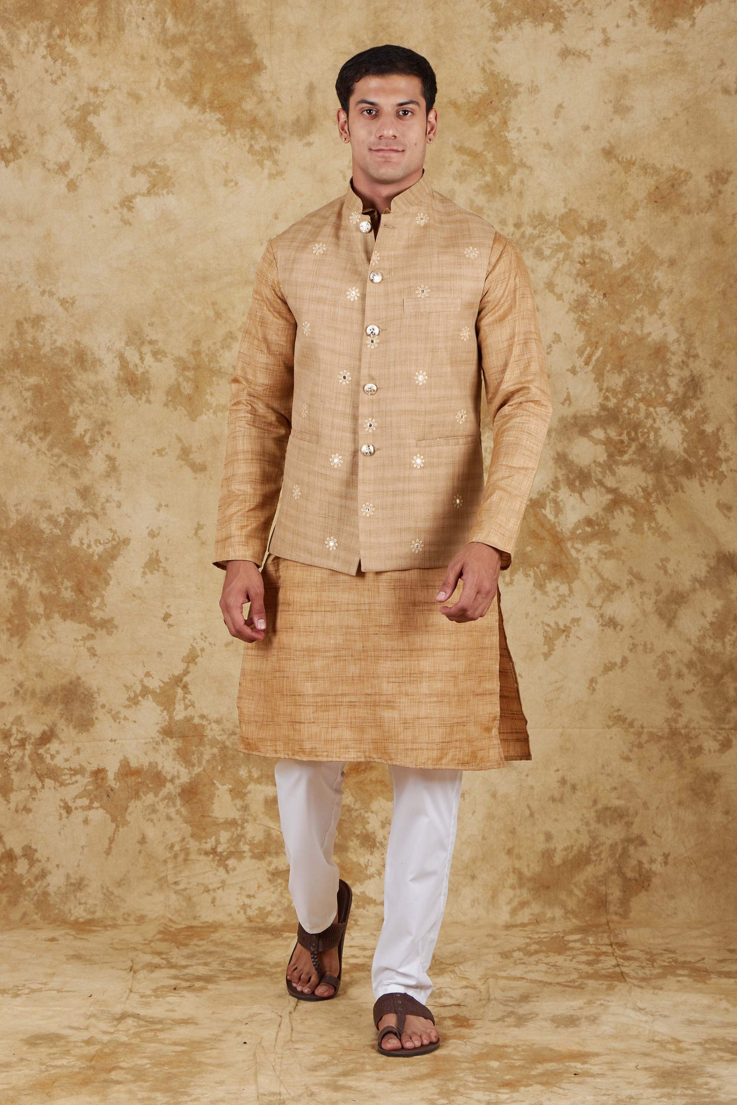 Bluesaanchi Men's Khaki Waistcoat Kurta Pajama Set | Swadesiicart