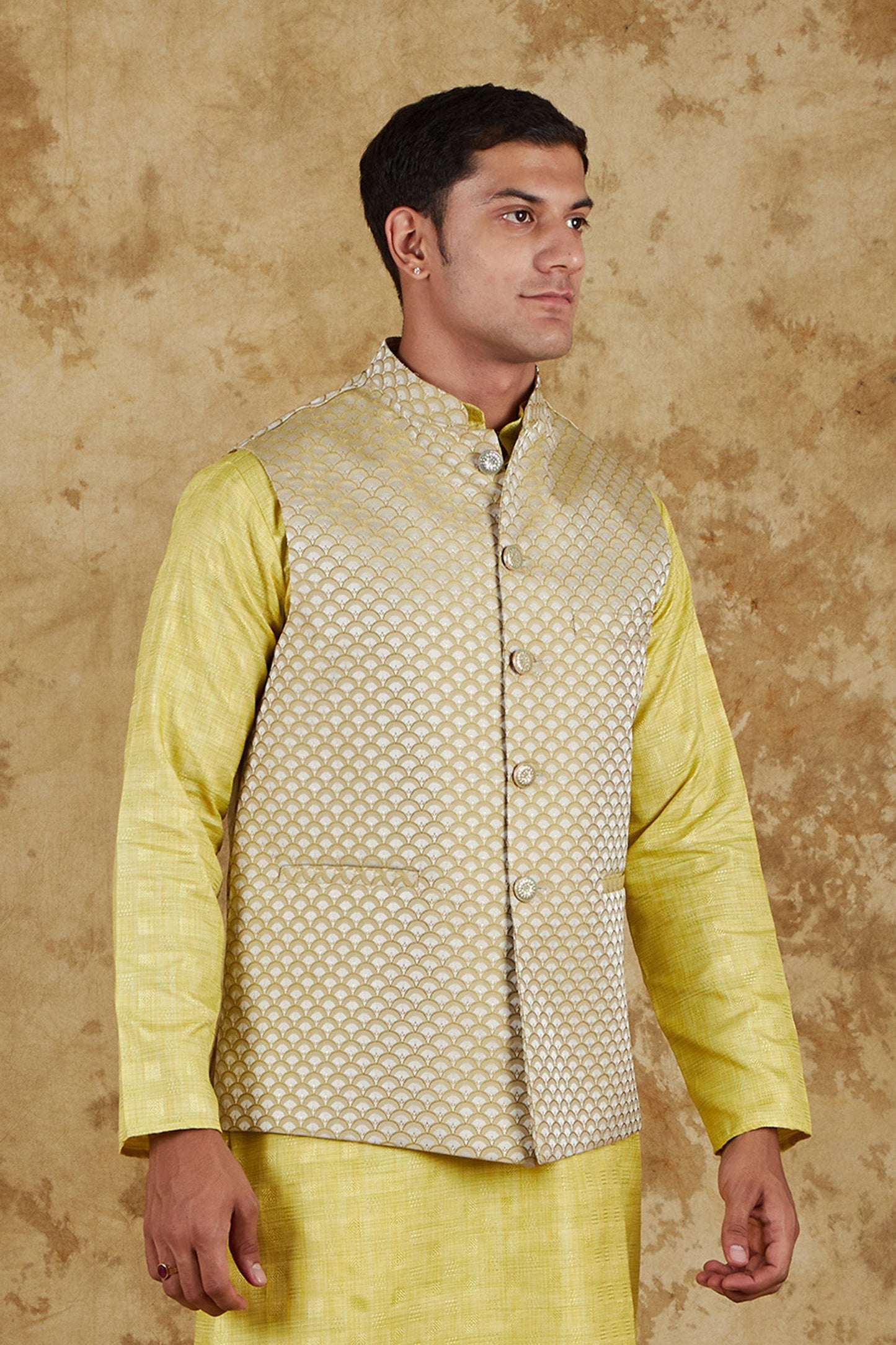 Bluesaanchi Men's Jacquard Citron Waistcoat | Swadesiicart