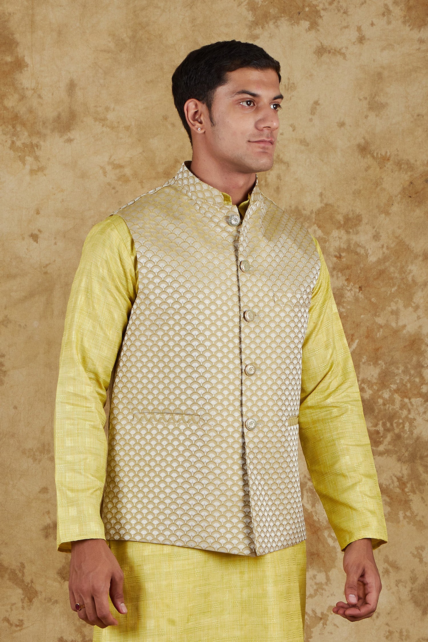 Bluesaanchi Men's Jacquard Citron Waistcoat | Swadesiicart