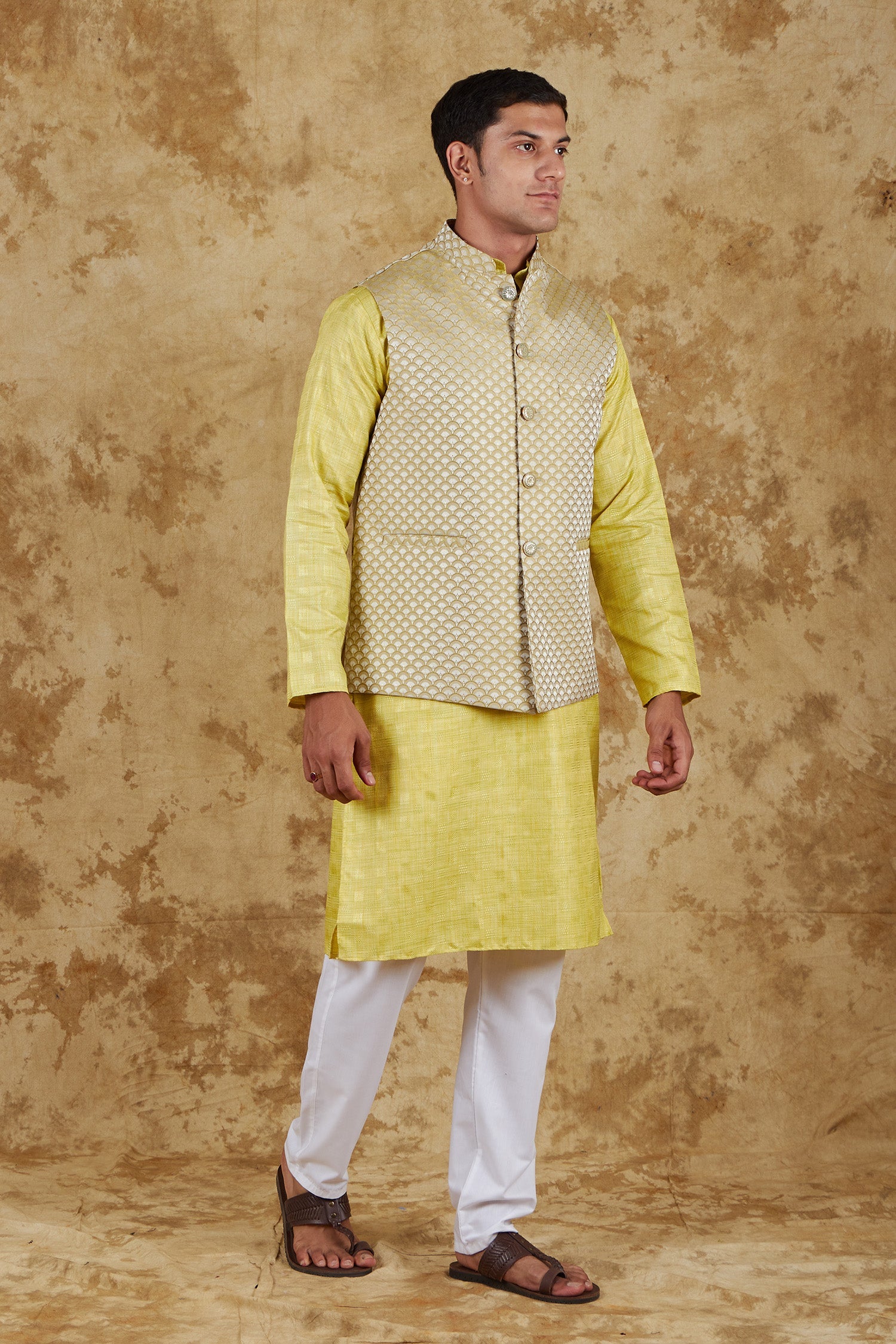Bluesaanchi Men's Jacquard Citron Waistcoat Kurta Pajama Set | Swadesiicart