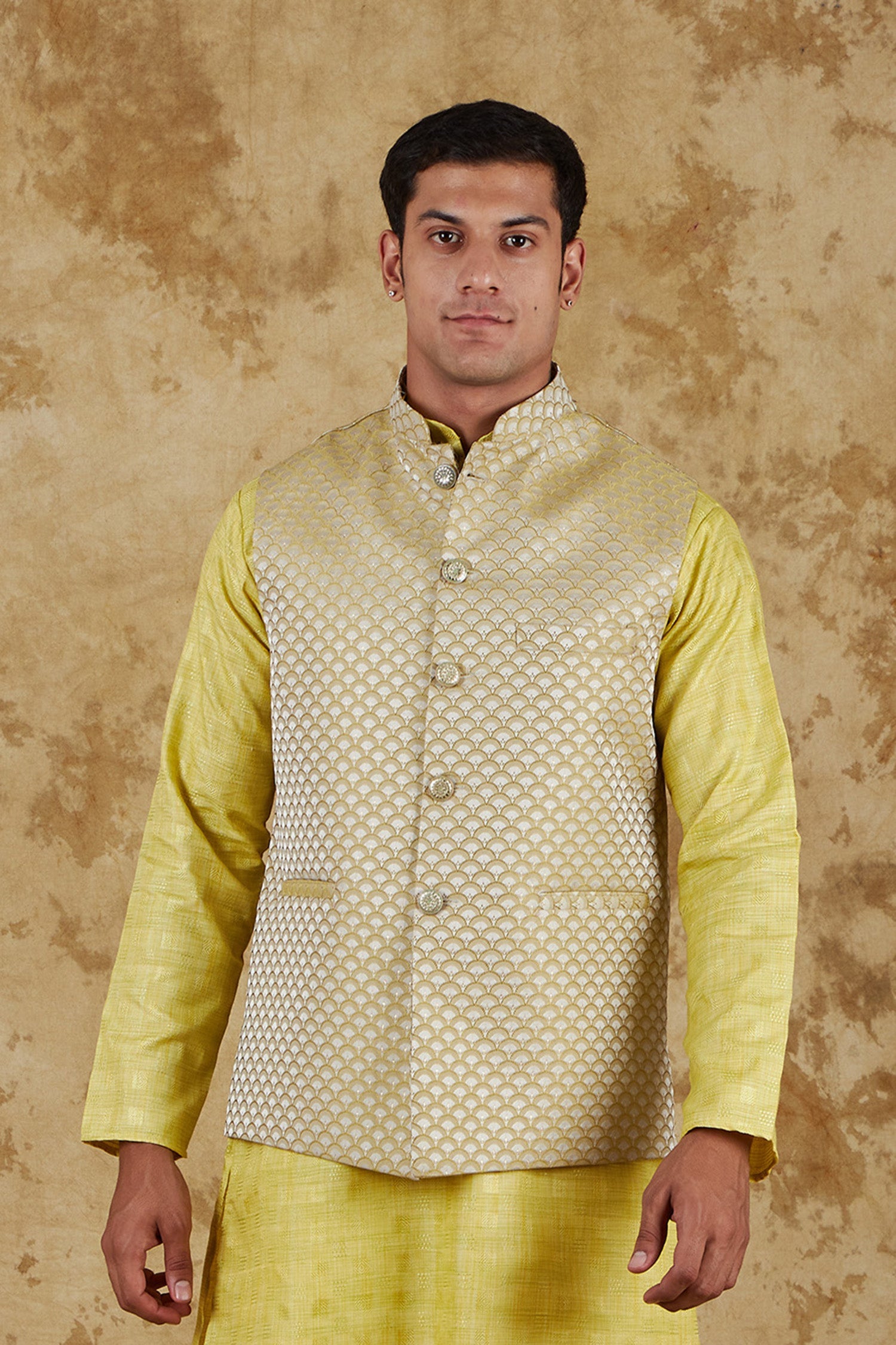 Bluesaanchi Men's Jacquard Citron Waistcoat | Swadesiicart