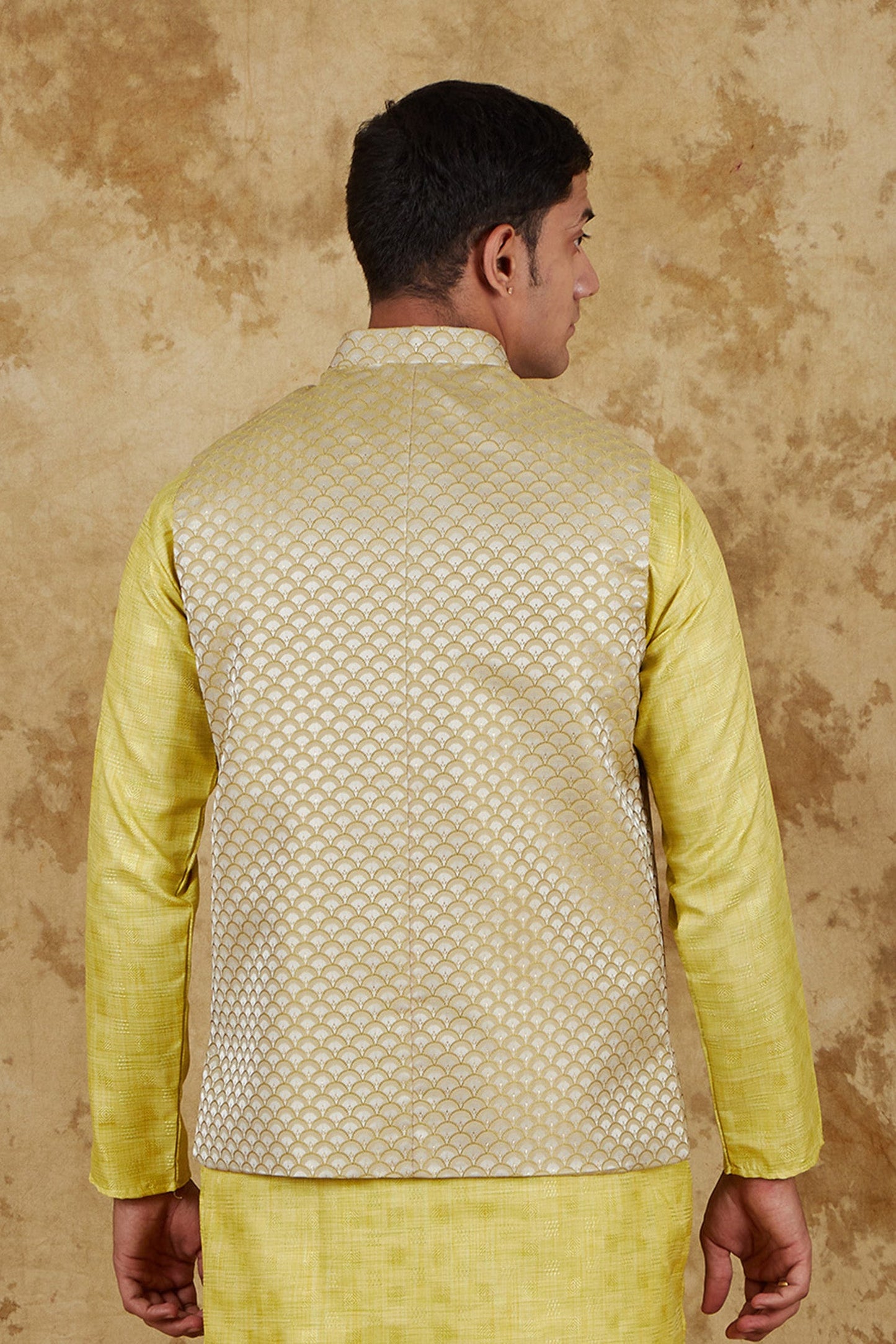 Bluesaanchi Men's Jacquard Citron Waistcoat | Swadesiicart