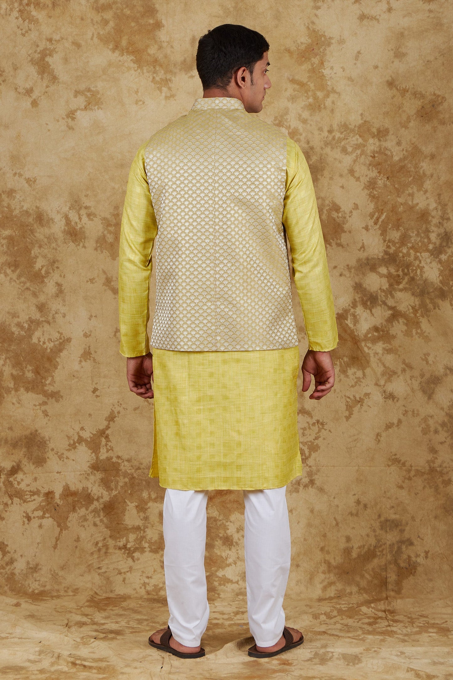 Bluesaanchi Men's Jacquard Citron Waistcoat Kurta Pajama Set | Swadesiicart