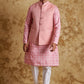 Bluesaanchi Men's Jacquard Pink Waistcoat Kurta Pajama Set | Swadesiicart