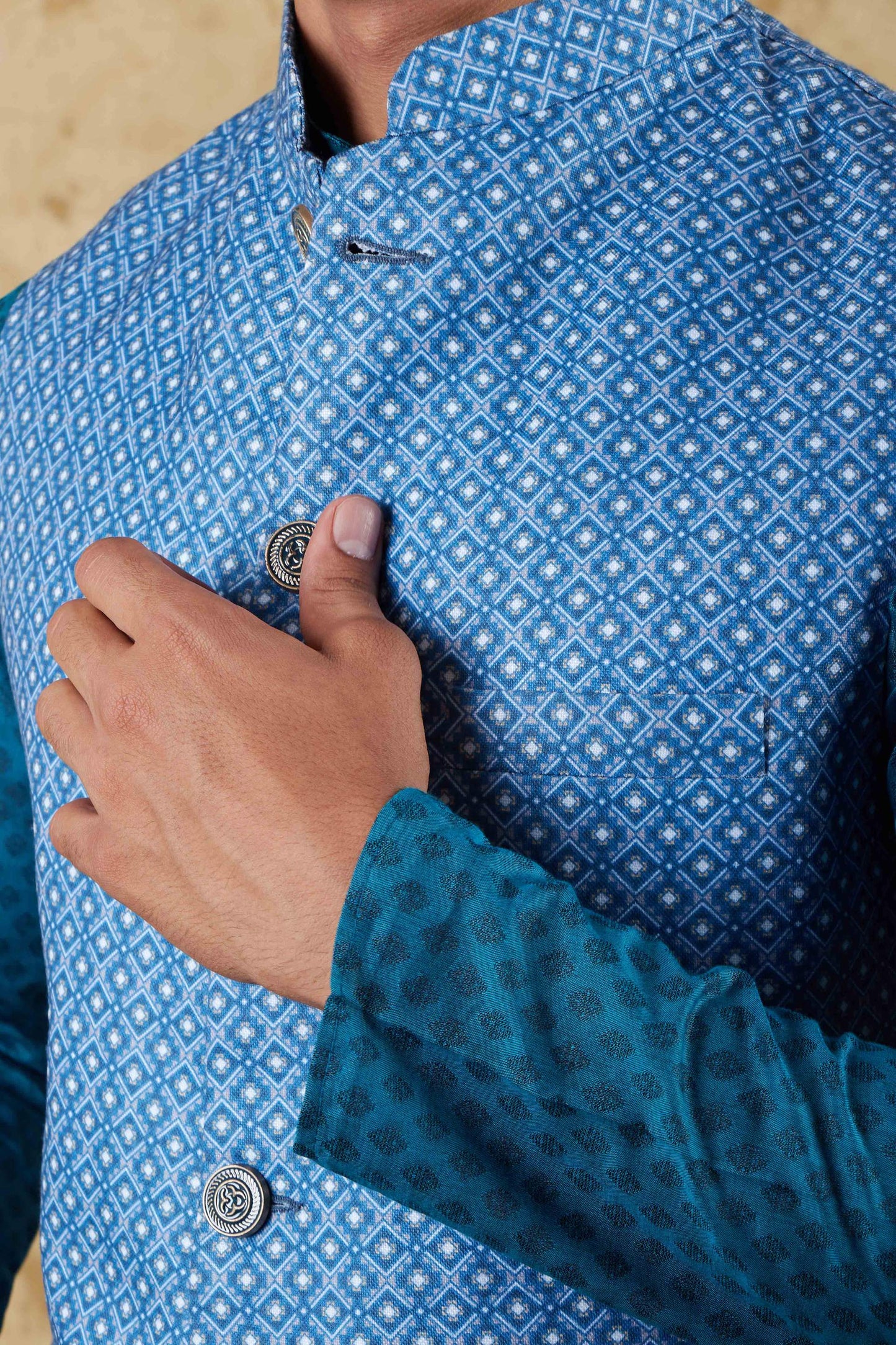 Bluesaanchi Men's Blue Waistcoat Kurta Pajama Set | Swadesiicart