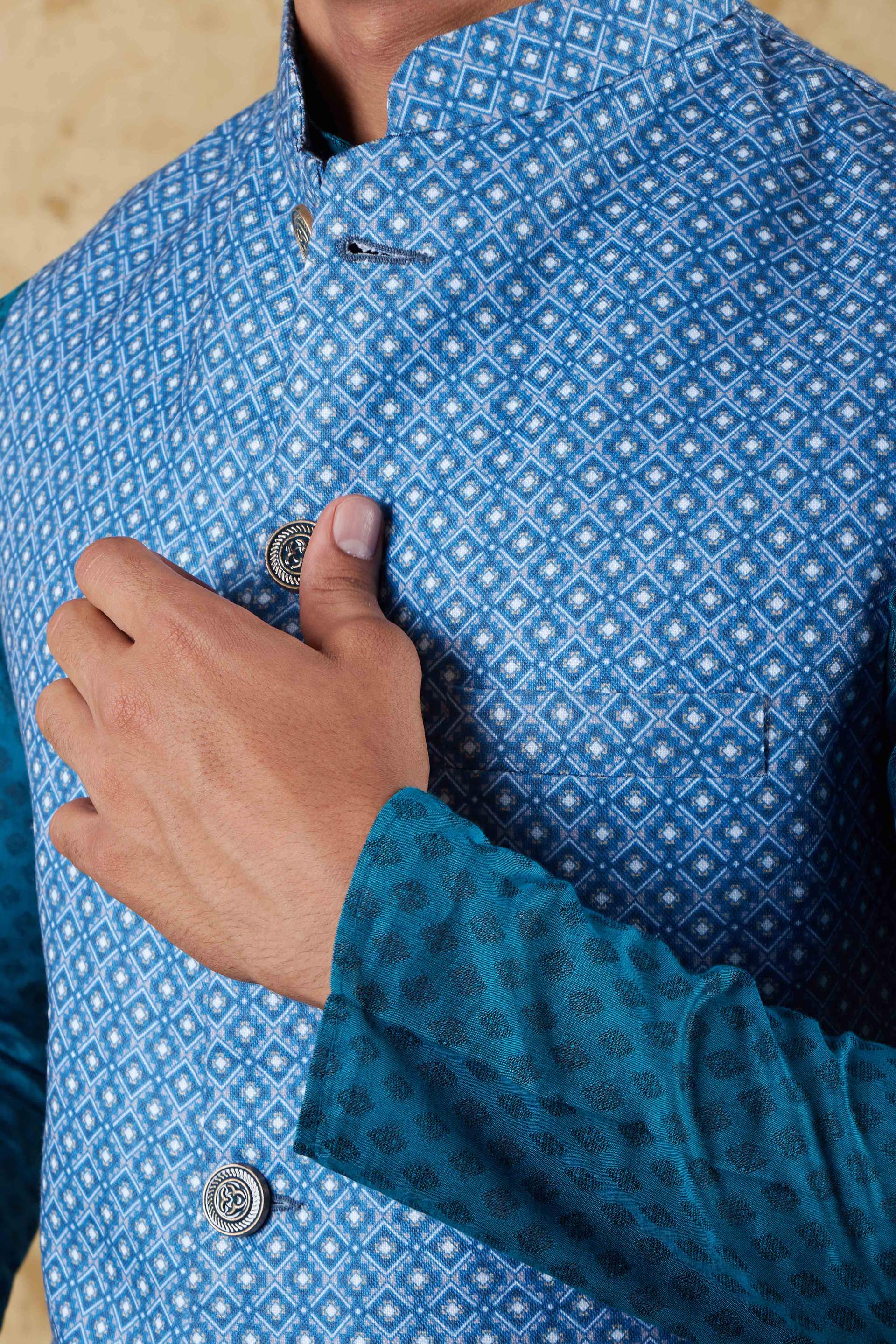 Bluesaanchi Men's Blue Waistcoat Kurta Pajama Set | Swadesiicart