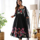 Lorenvalley Fashion Black Soft Organza Silk With Floral Print Fully Flared Anarkali Pant With Dupatta Set - Black | Swadesiicart