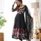 Lorenvalley Fashion Black Soft Organza Silk With Floral Print Fully Flared Anarkali Pant With Dupatta Set - Black | Swadesiicart