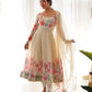 Lorenvalley Fashion Cream Soft Organza Silk With Floral Print Fully Flared Anarkali Pant With Dupatta Set - Cream | Swadesiicart