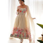 Lorenvalley Fashion Cream Soft Organza Silk With Floral Print Fully Flared Anarkali Pant With Dupatta Set - Cream | Swadesiicart