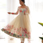 Lorenvalley Fashion Cream Soft Organza Silk With Floral Print Fully Flared Anarkali Pant With Dupatta Set - Cream | Swadesiicart