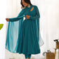 Lorenvalley Fashion Women Pure Soft Faux Georgette Laheriya Print Fully Flair Anarkali Kurta Pant With Dupatta Set - Rama | Swadesiicart