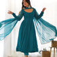 Lorenvalley Fashion Women Pure Soft Faux Georgette Laheriya Print Fully Flair Anarkali Kurta Pant With Dupatta Set - Rama | Swadesiicart