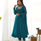 Lorenvalley Fashion Women Pure Soft Faux Georgette Laheriya Print Fully Flair Anarkali Kurta Pant With Dupatta Set - Rama | Swadesiicart