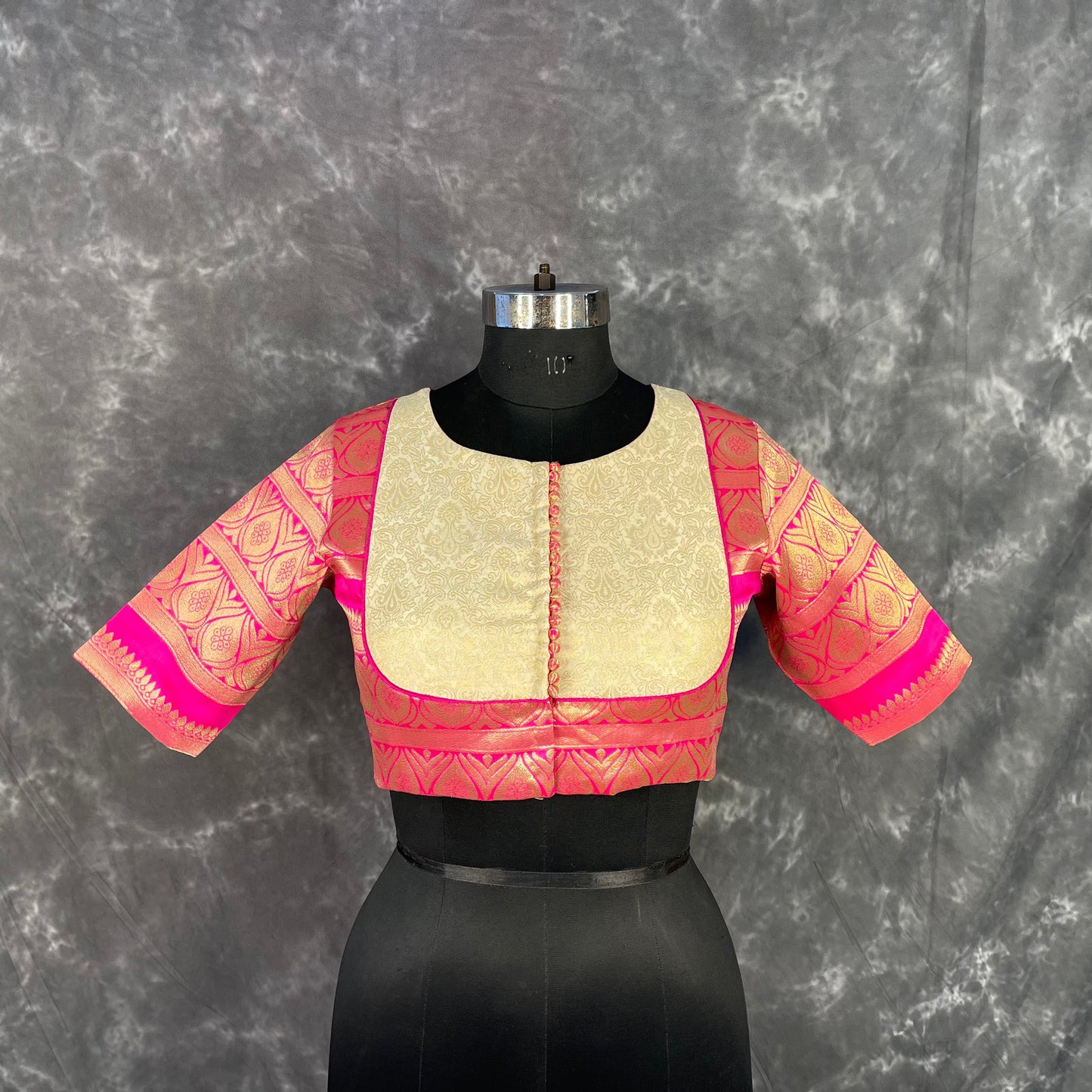 Icy Cool Pink Coloured Broket Silk Ready to Wear Blouse - kapda Tailor | Swadesiicart