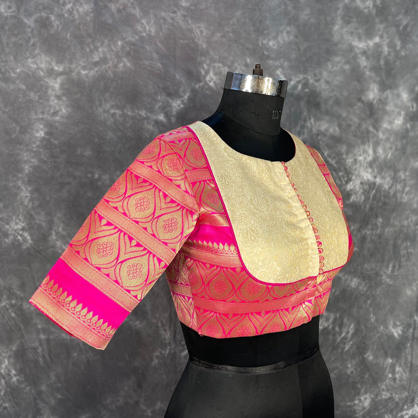 Icy Cool Pink Coloured Broket Silk Ready to Wear Blouse - kapda Tailor | Swadesiicart