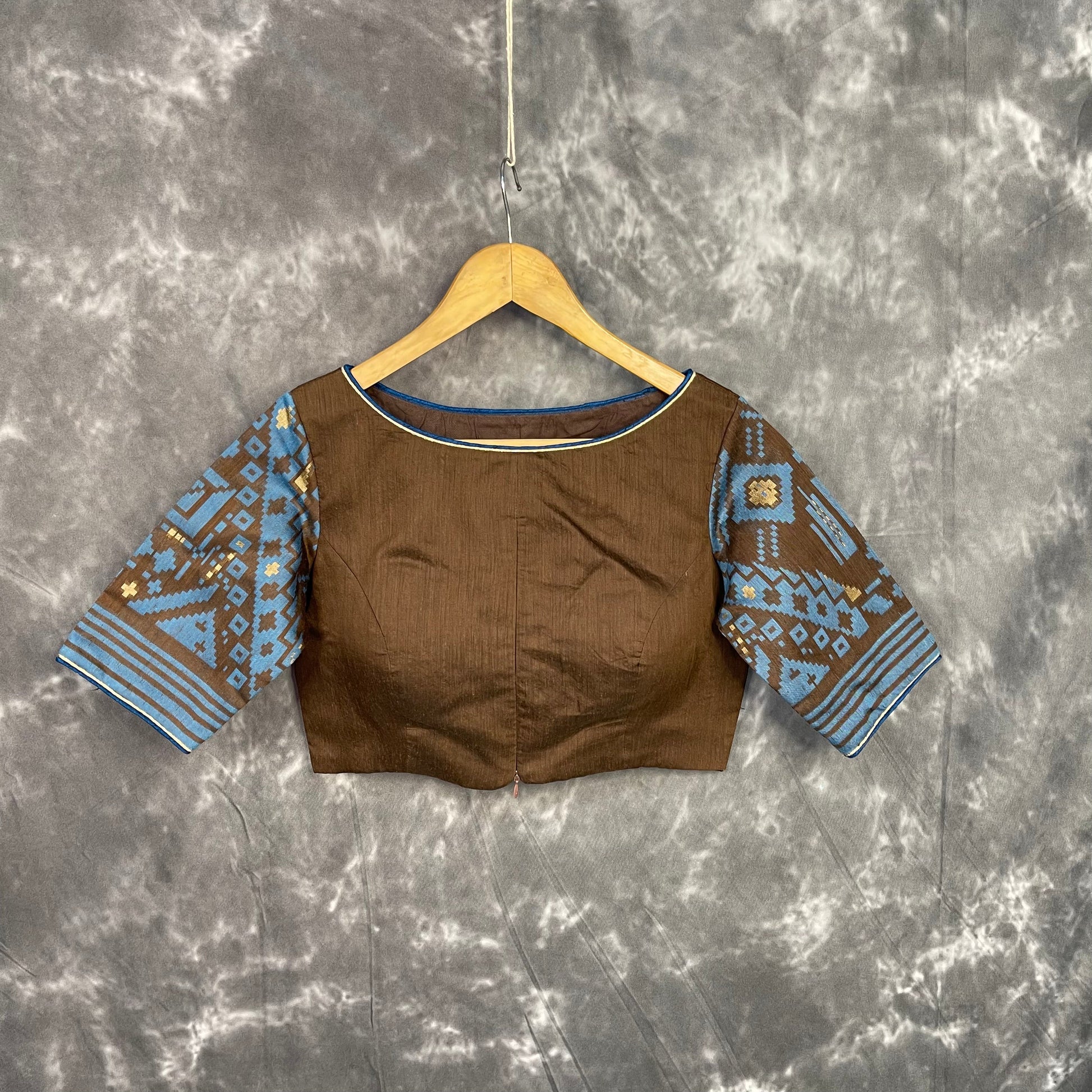 Divine Brown Brown Coloured Chanderi Cotton Weaving Pattern Ready to Wear Blouse - kapda Tailor | Swadesiicart