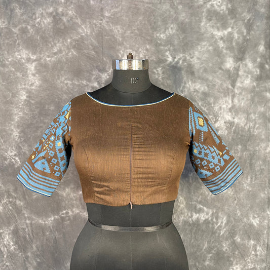 Divine Brown Brown Coloured Chanderi Cotton Weaving Pattern Ready to Wear Blouse - kapda Tailor | Swadesiicart