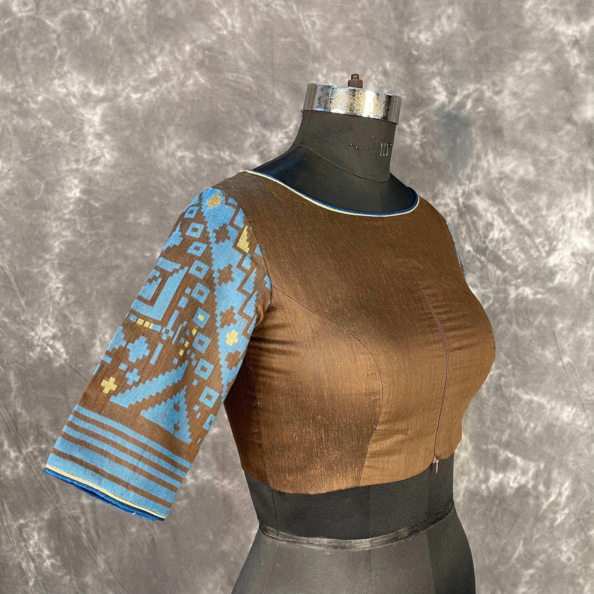 Divine Brown Brown Coloured Chanderi Cotton Weaving Pattern Ready to Wear Blouse - kapda Tailor | Swadesiicart