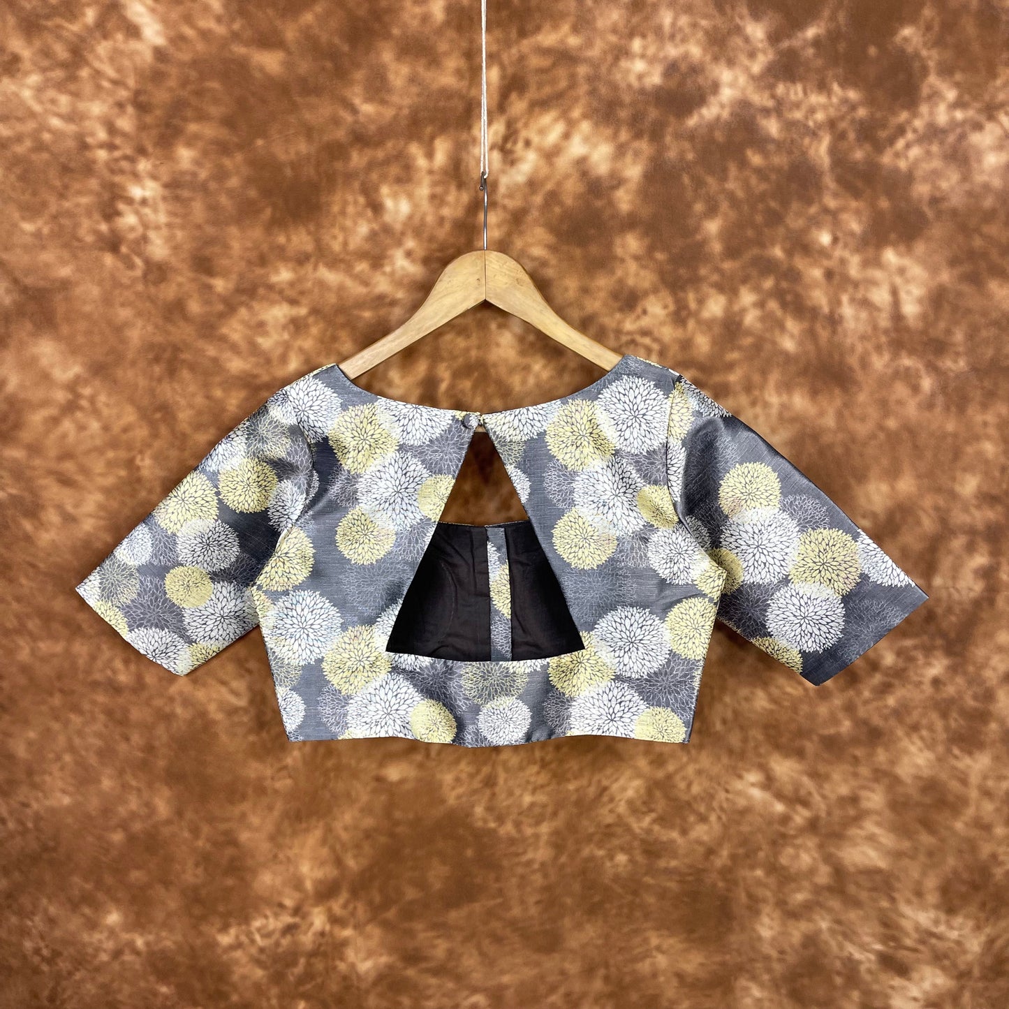 Multi Print Facade Ash Grey Coloured Silk Ready to Wear Blouse - kapda Tailor | Swadesiicart