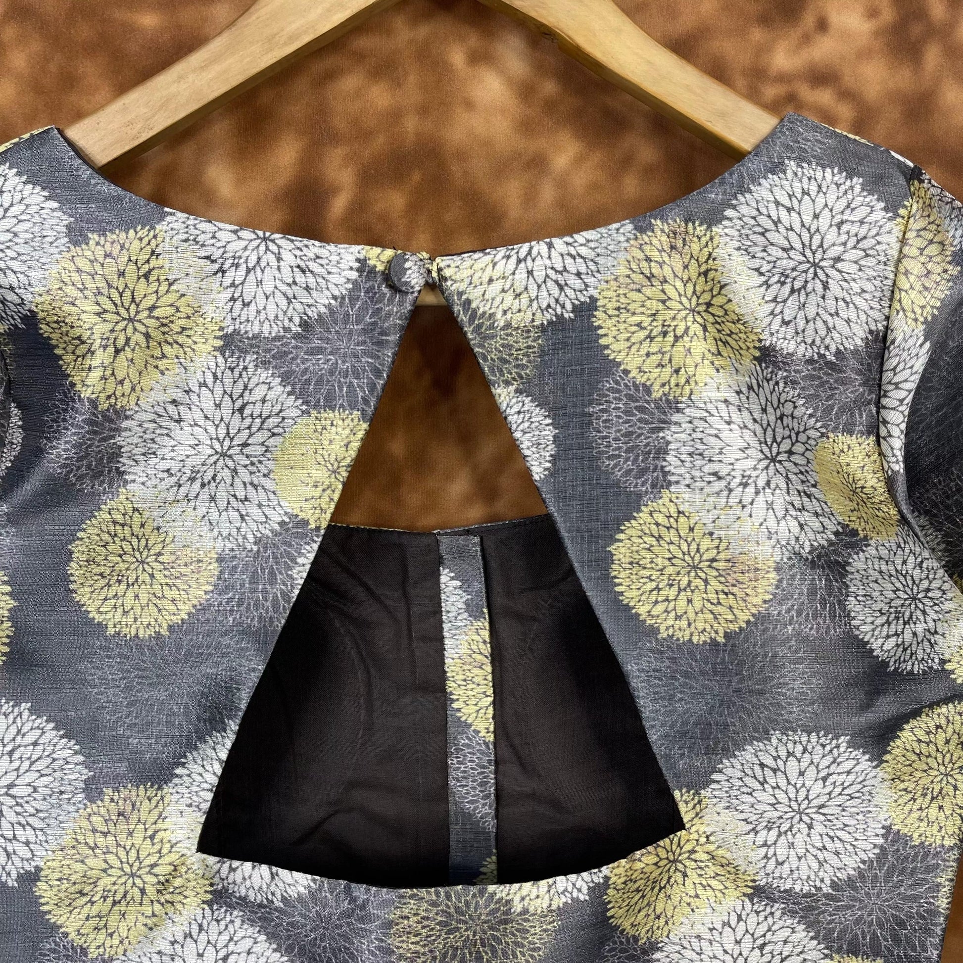 Multi Print Facade Ash Grey Coloured Silk Ready to Wear Blouse - kapda Tailor | Swadesiicart