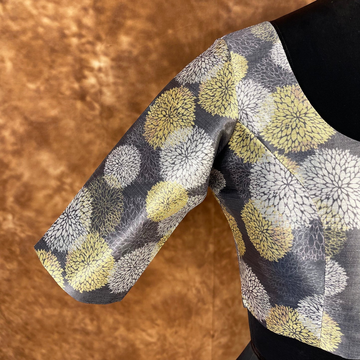 Multi Print Facade Ash Grey Coloured Silk Ready to Wear Blouse - kapda Tailor | Swadesiicart