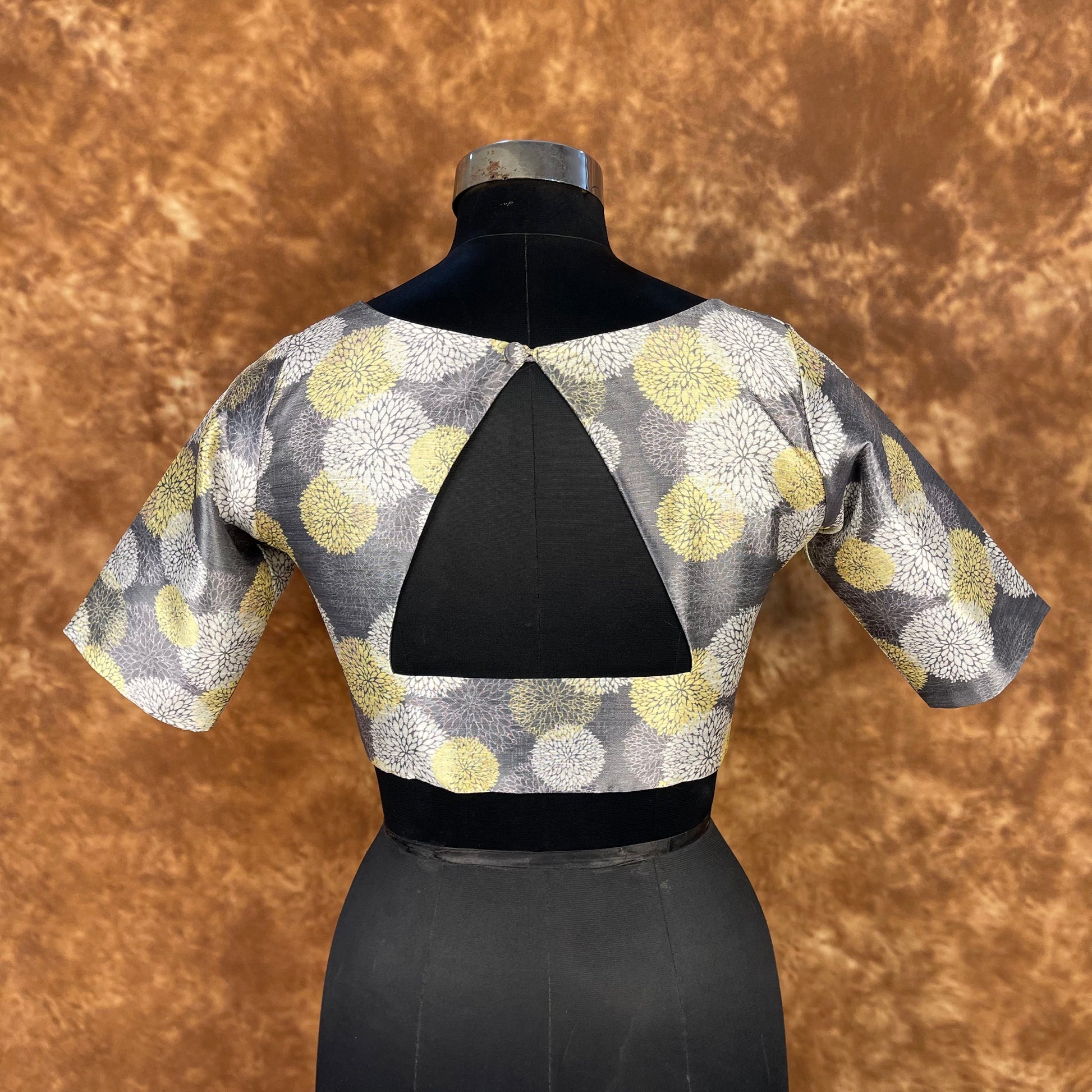Multi Print Facade Ash Grey Coloured Silk Ready to Wear Blouse - kapda Tailor | Swadesiicart