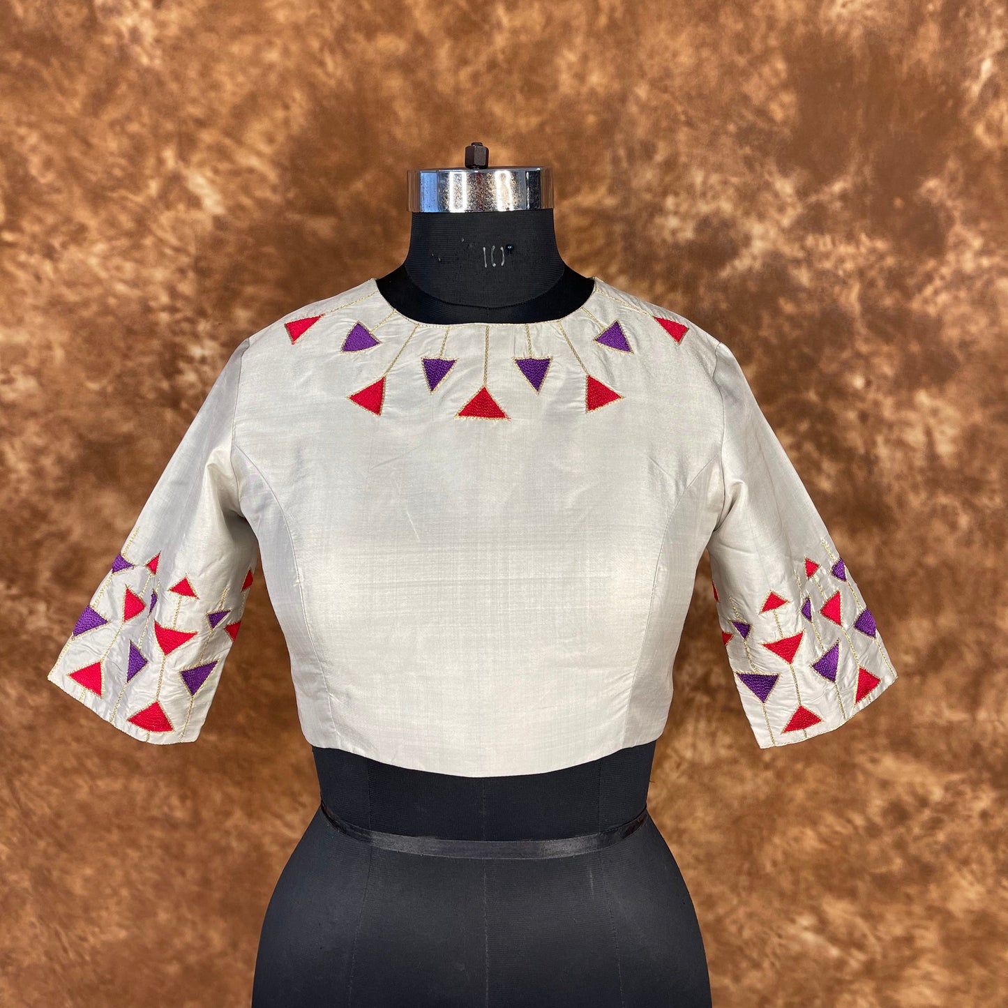 Silk Triangle Cream Coloured Silk Ready to Wear Blouse - kapda Tailor | Swadesiicart