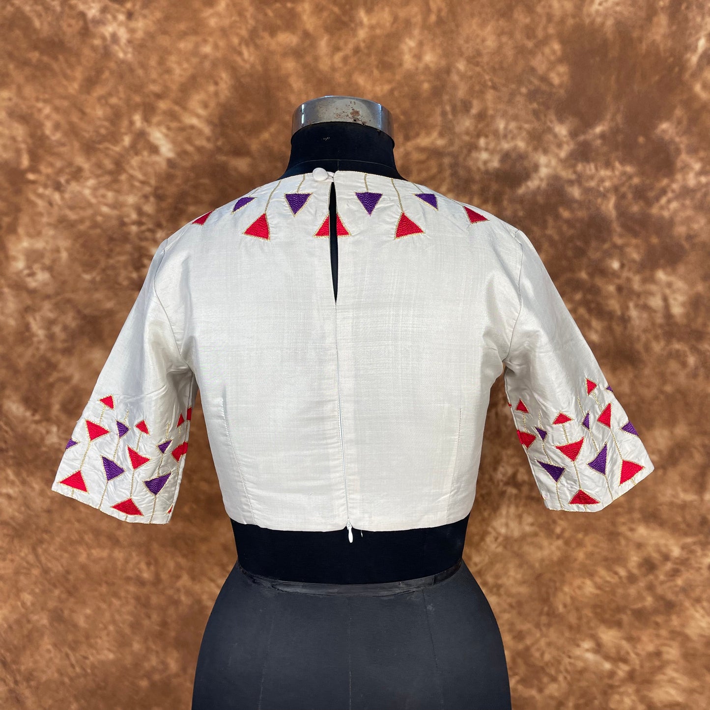 Silk Triangle Cream Coloured Silk Ready to Wear Blouse - kapda Tailor | Swadesiicart