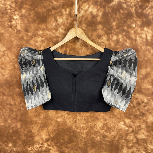 Aurora Black Black Coloured Cotton / Chanderi Ready to Wear Blouse - kapda Tailor | Swadesiicart