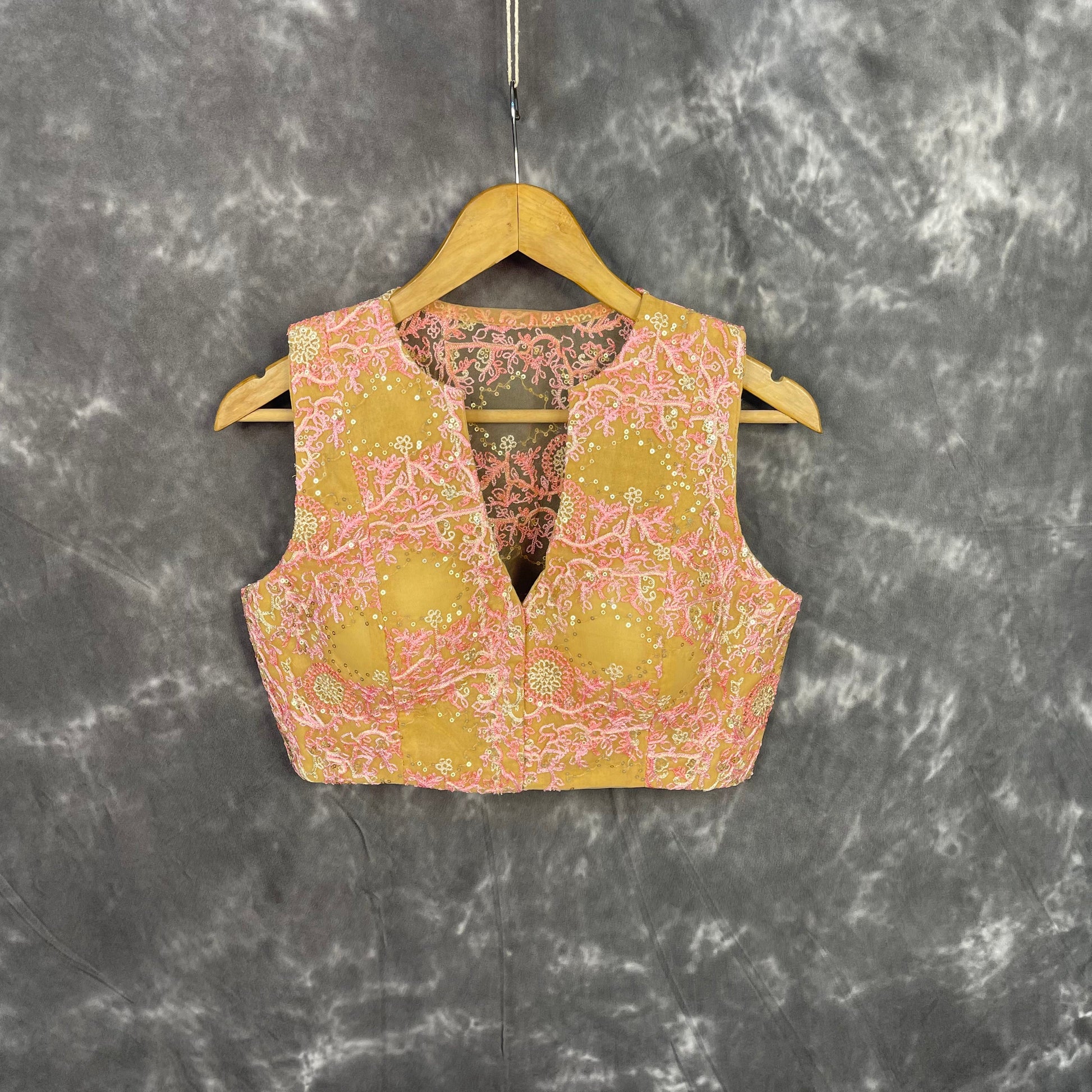 Parchment Pink Pink Coloured Net With Embroidrey Ready to Wear Blouse - kapda Tailor | Swadesiicart