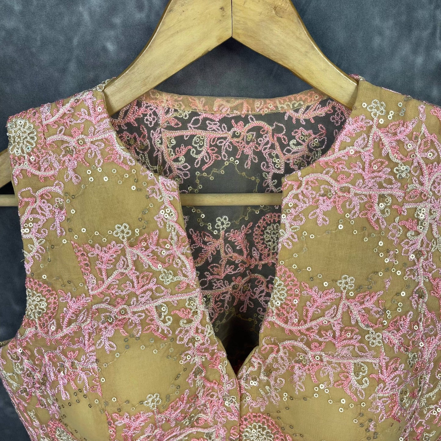 Parchment Pink Pink Coloured Net With Embroidrey Ready to Wear Blouse - kapda Tailor | Swadesiicart