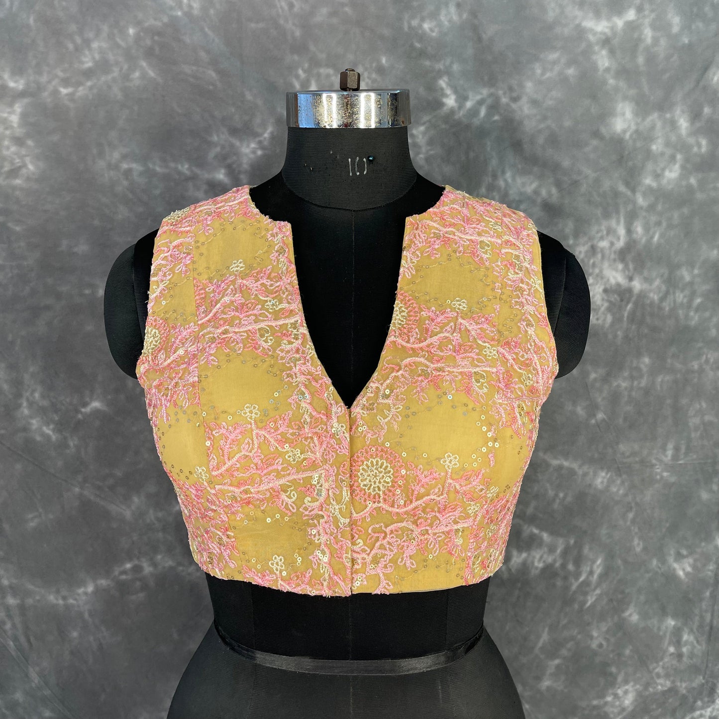 Parchment Pink Pink Coloured Net With Embroidrey Ready to Wear Blouse - kapda Tailor | Swadesiicart