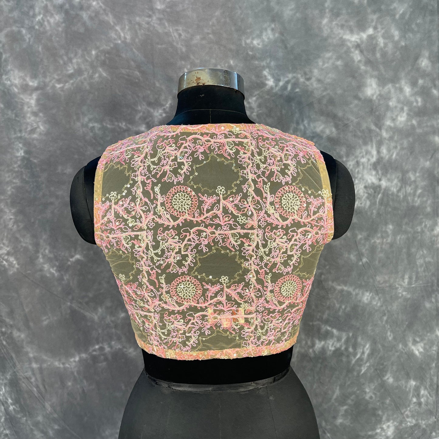 Parchment Pink Pink Coloured Net With Embroidrey Ready to Wear Blouse - kapda Tailor | Swadesiicart