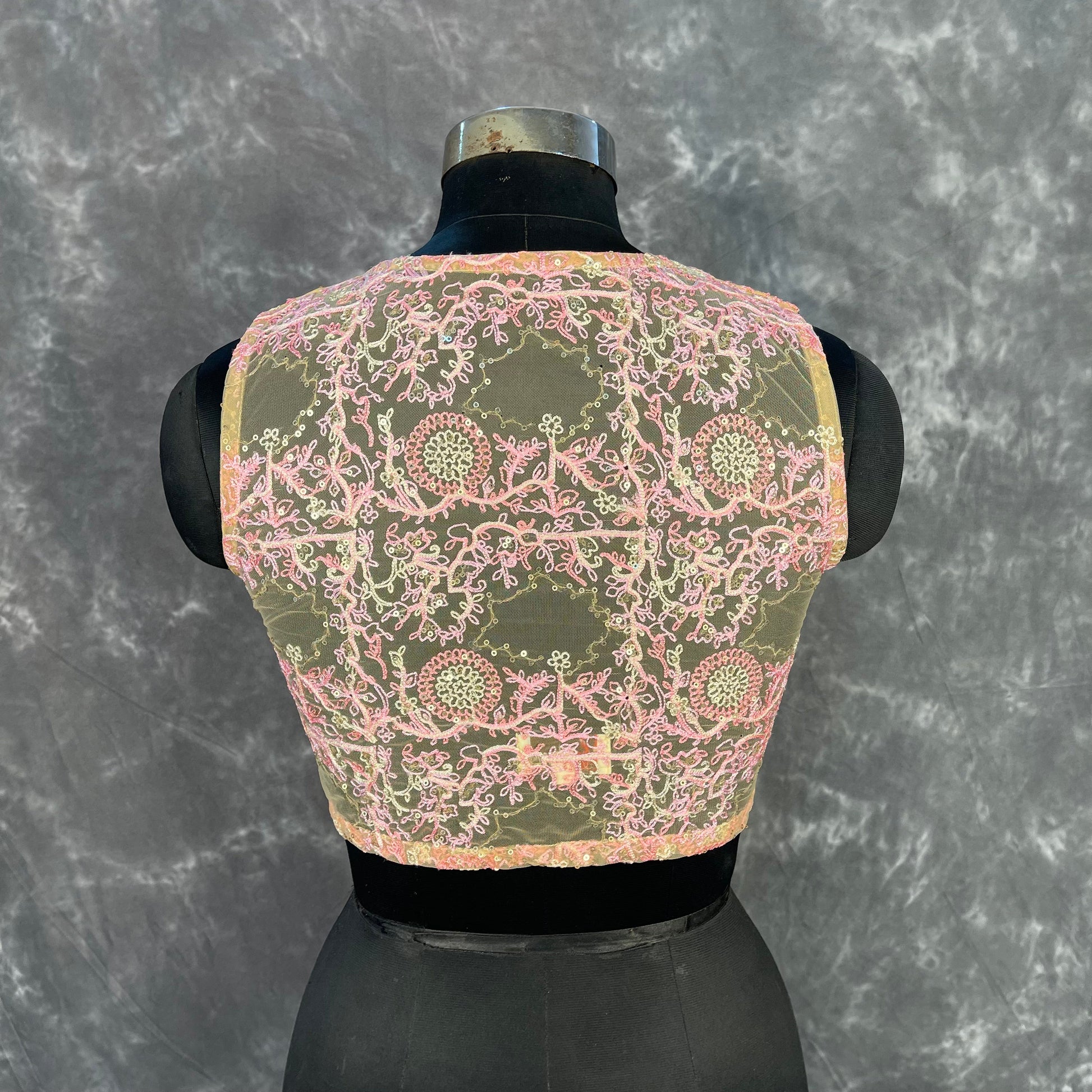 Parchment Pink Pink Coloured Net With Embroidrey Ready to Wear Blouse - kapda Tailor | Swadesiicart