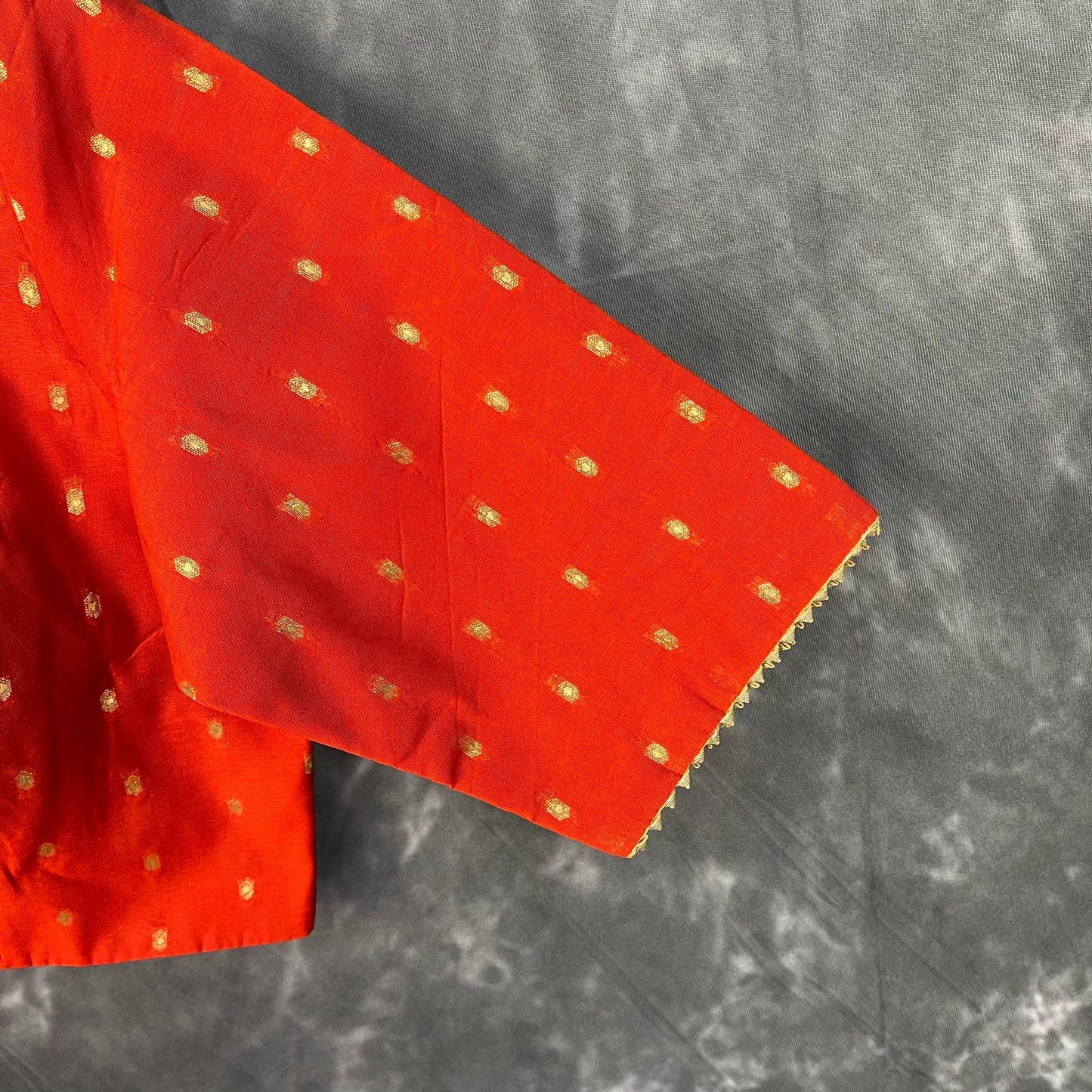 Rakhtbeej Medium Burnt Orange Coloured Chanderi with Gold Butta Weaving Ready to Wear Blouse - kapda Tailor | Swadesiicart