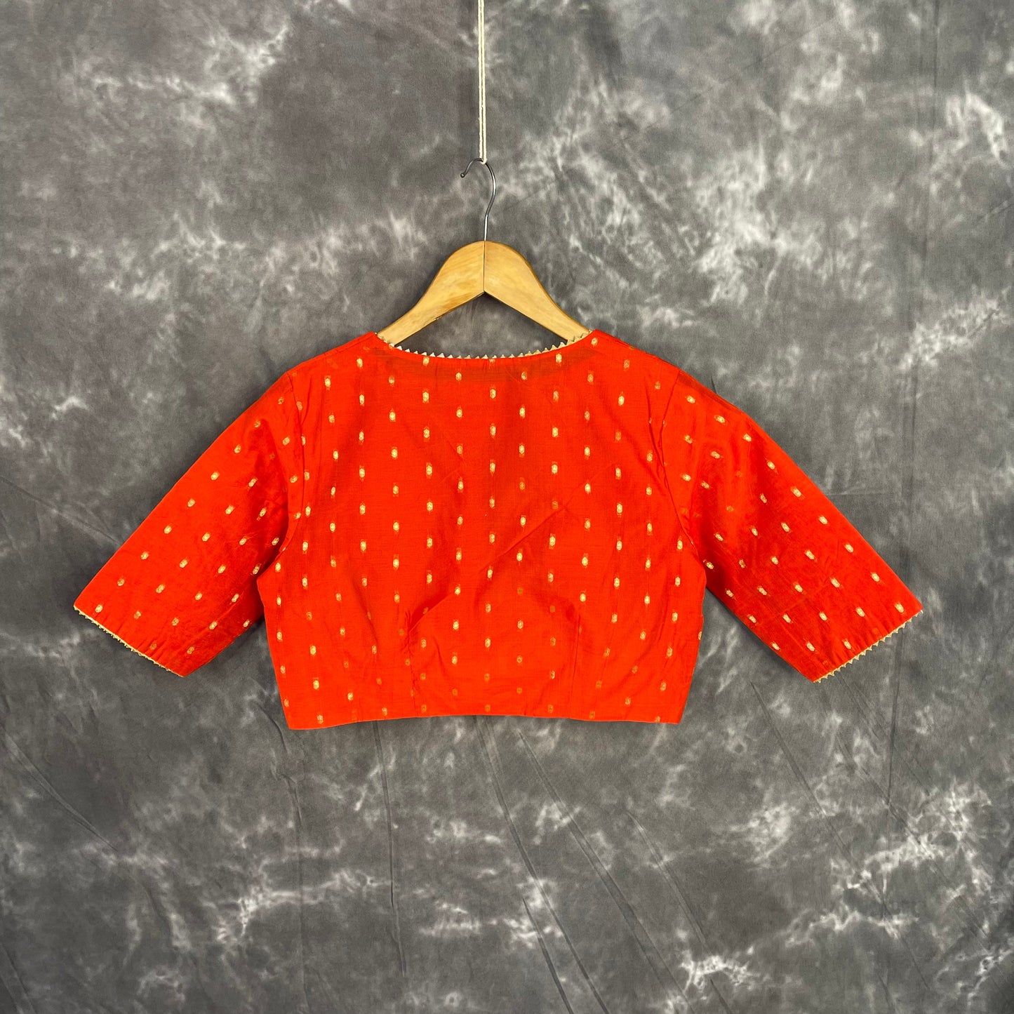 Rakhtbeej Medium Burnt Orange Coloured Chanderi with Gold Butta Weaving Ready to Wear Blouse - kapda Tailor | Swadesiicart
