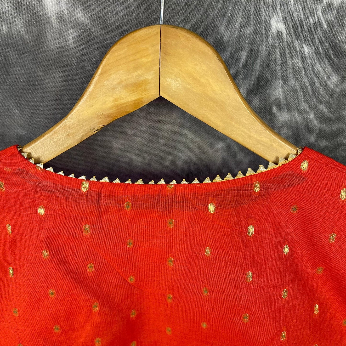 Rakhtbeej Medium Burnt Orange Coloured Chanderi with Gold Butta Weaving Ready to Wear Blouse - kapda Tailor | Swadesiicart