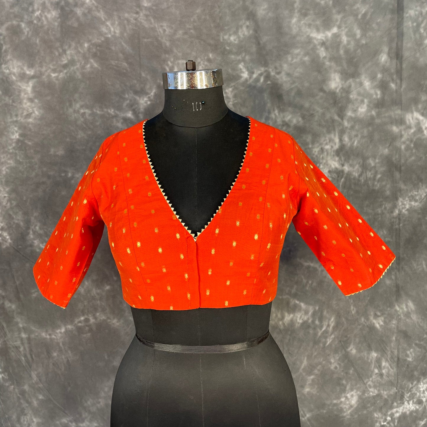 Rakhtbeej Medium Burnt Orange Coloured Chanderi with Gold Butta Weaving Ready to Wear Blouse - kapda Tailor | Swadesiicart