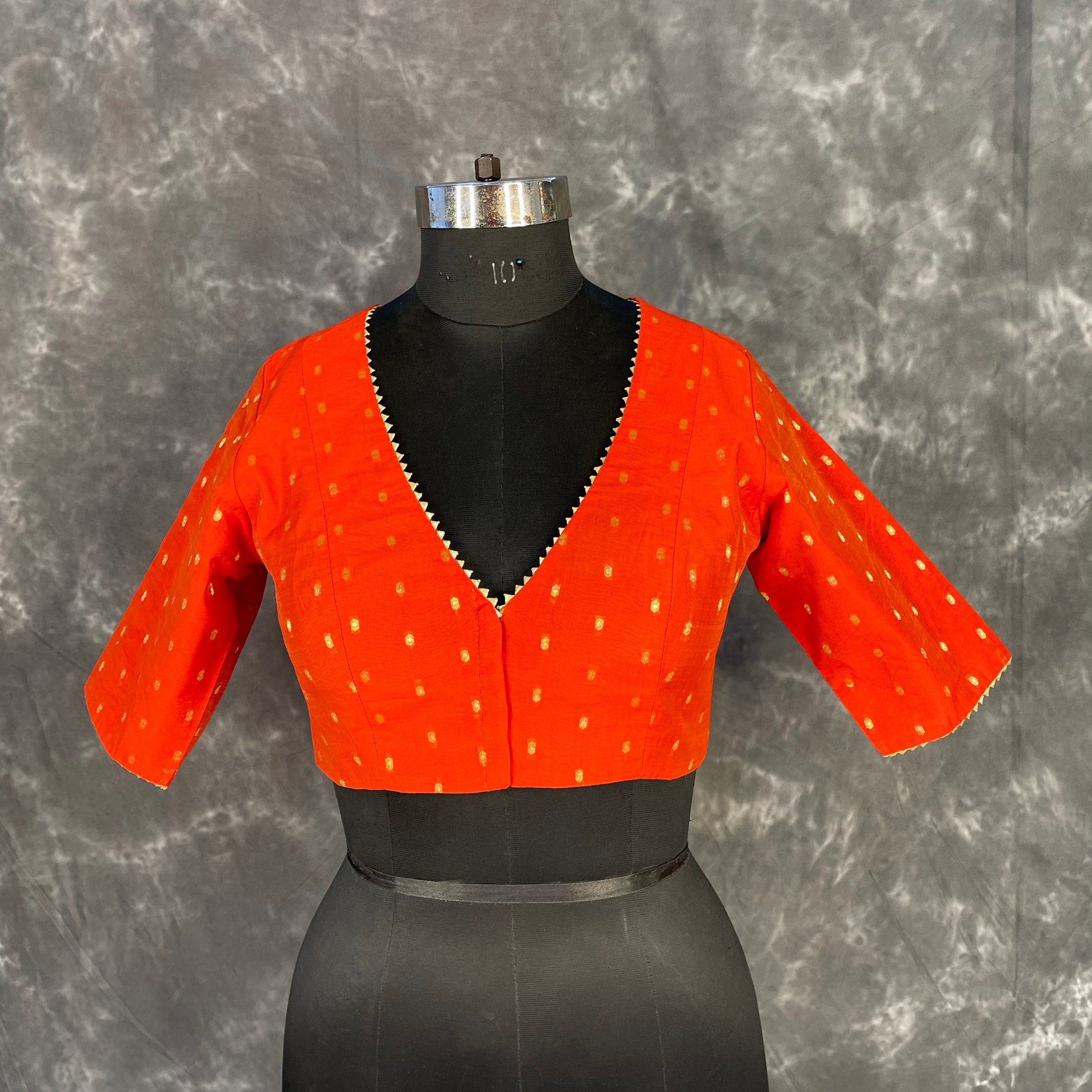 Rakhtbeej Medium Burnt Orange Coloured Chanderi with Gold Butta Weaving Ready to Wear Blouse - kapda Tailor | Swadesiicart