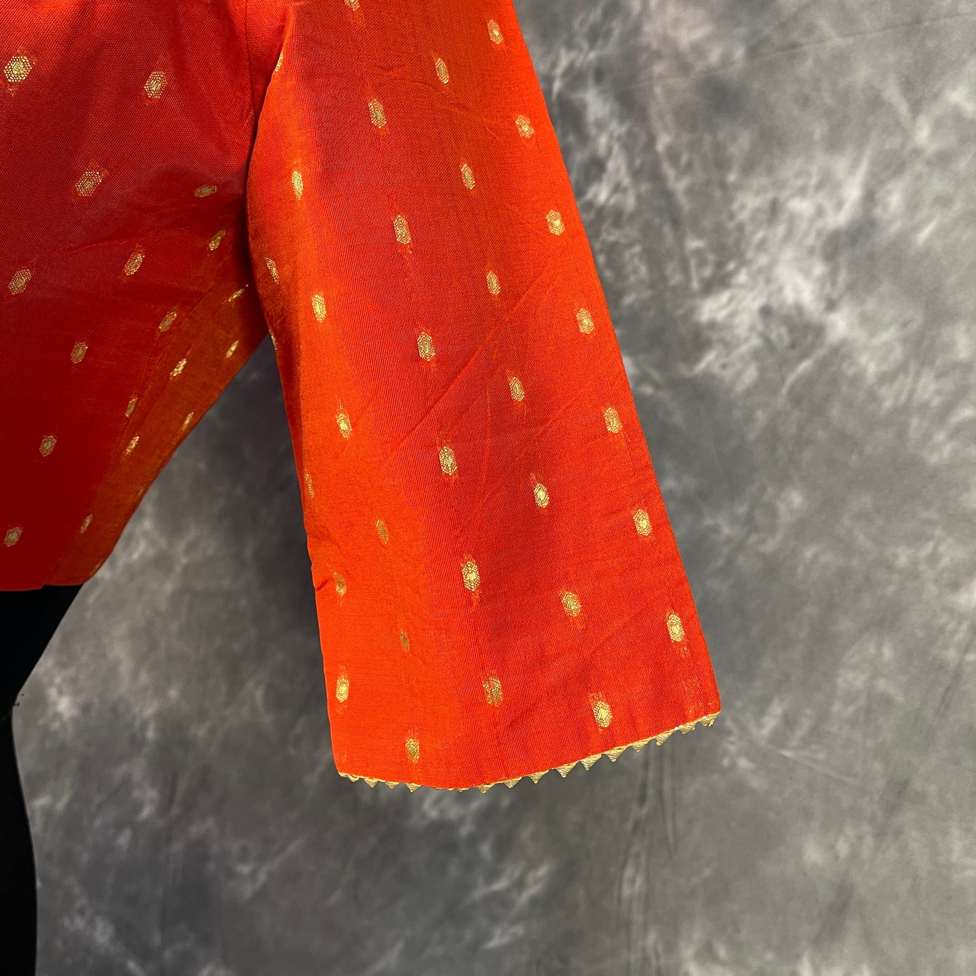 Rakhtbeej Medium Burnt Orange Coloured Chanderi with Gold Butta Weaving Ready to Wear Blouse - kapda Tailor | Swadesiicart