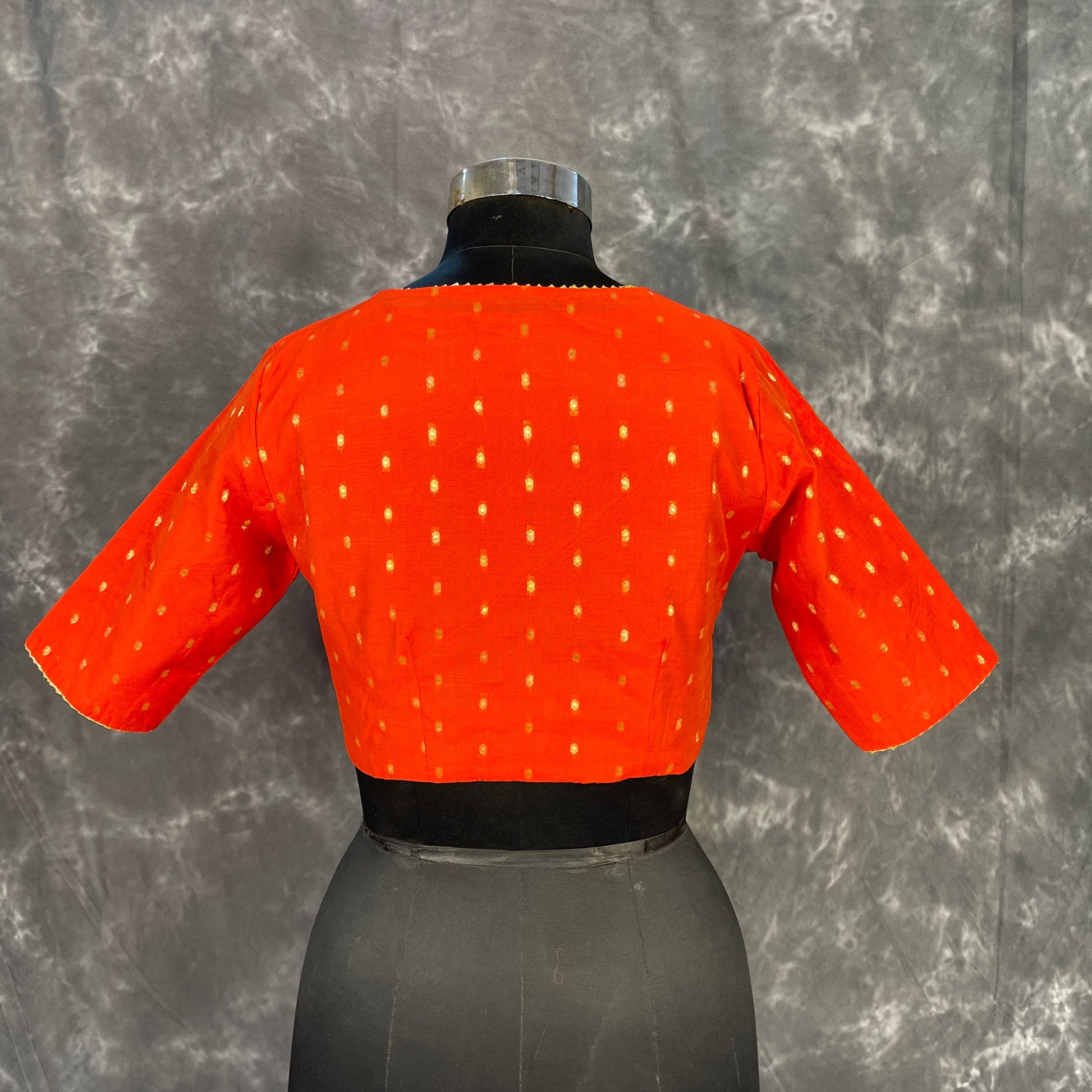 Rakhtbeej Medium Burnt Orange Coloured Chanderi with Gold Butta Weaving Ready to Wear Blouse - kapda Tailor | Swadesiicart